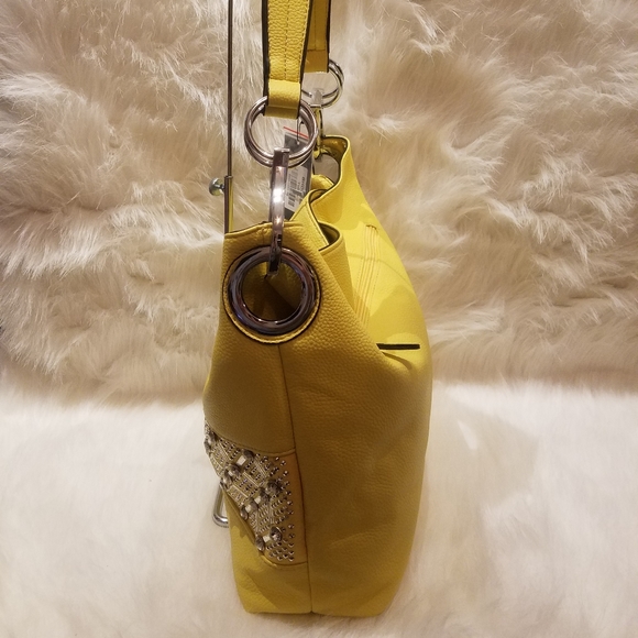 YELLOW RHINESTONE BLING DESIGN HOBO HANDBAG - Picture 5 of 8